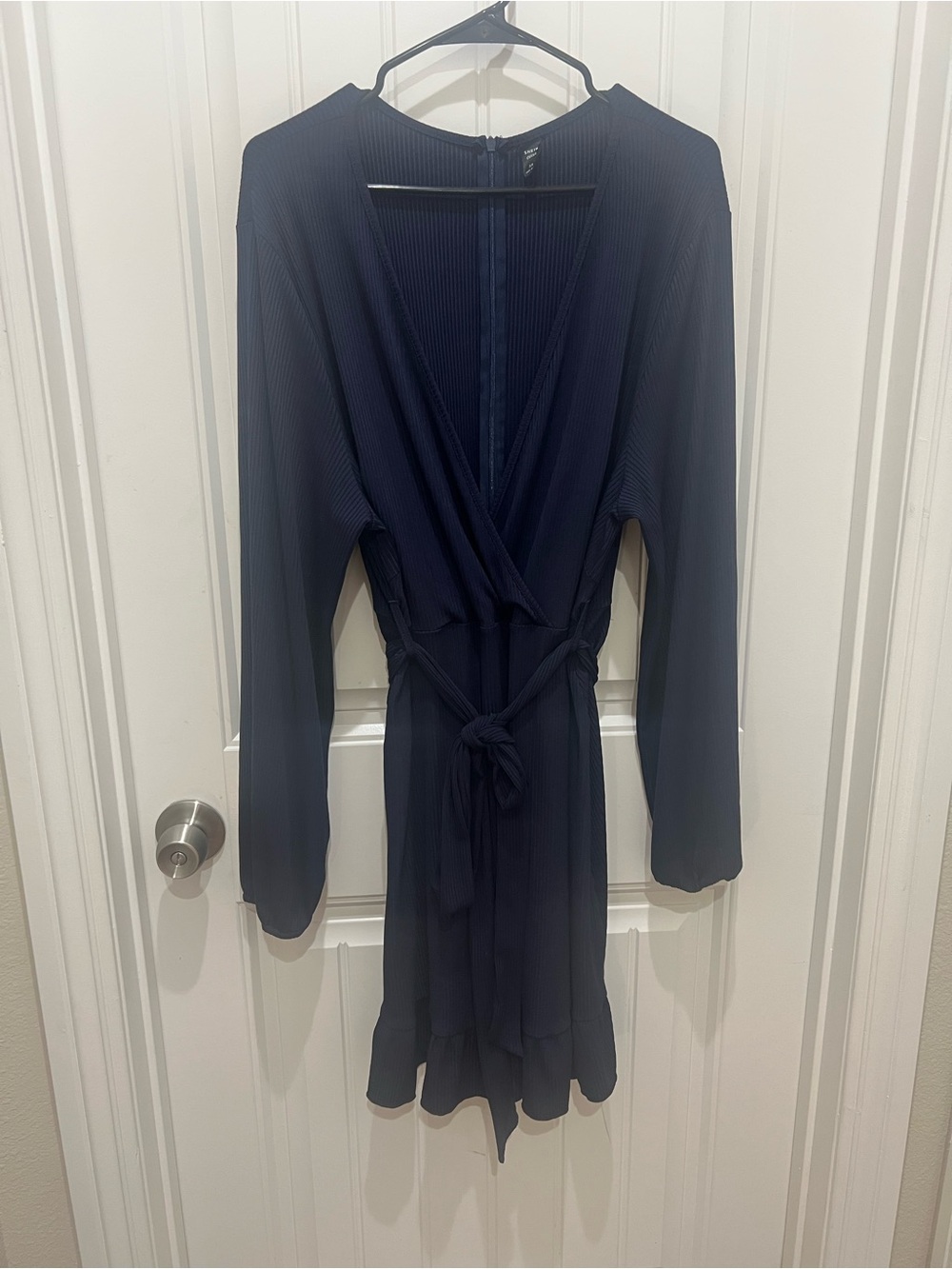 SHEIN Navy Long Sleeve Dress with Tie Waist